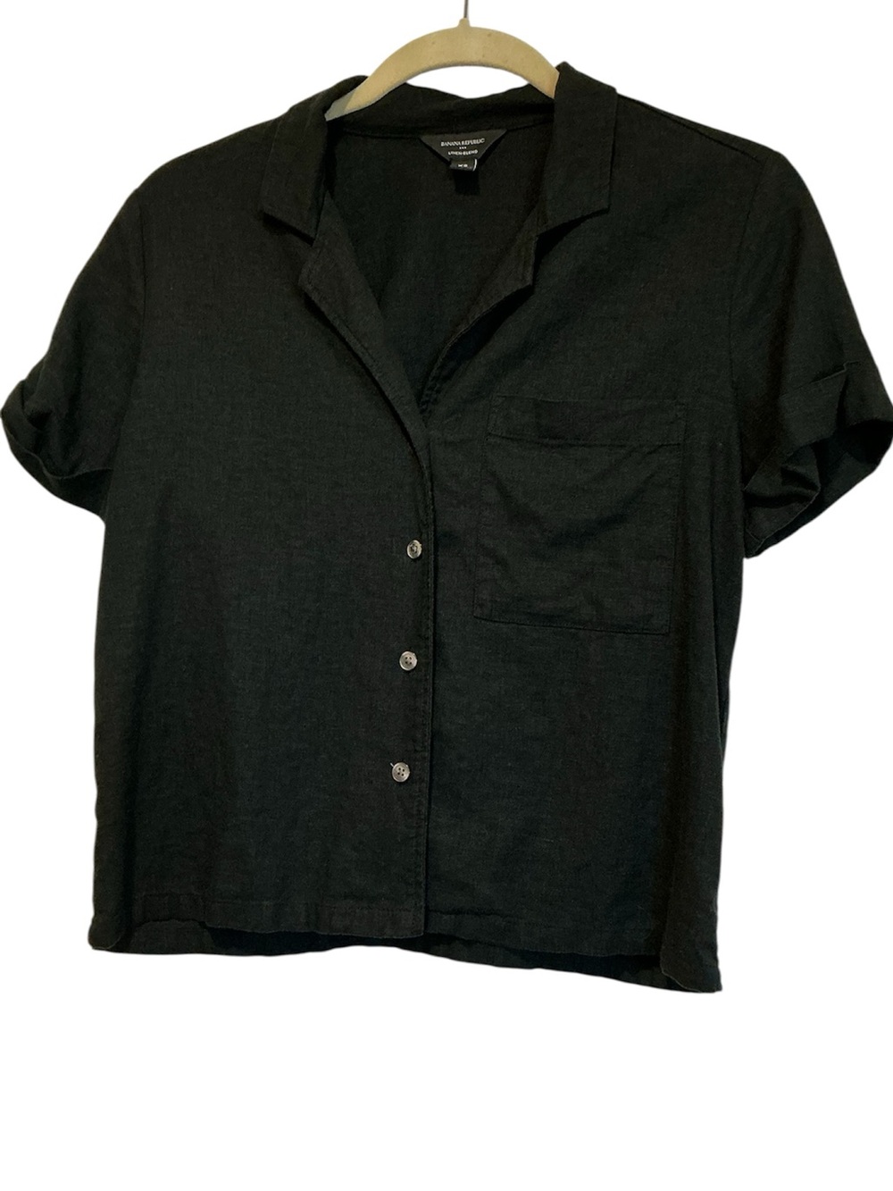 Camp Shirt linen blend BANANA REPUBLIC black, SZ XS